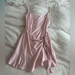 Linen Pink Wrap Dress
